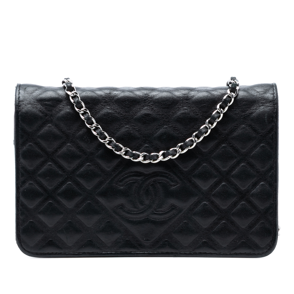 Pre-Loved Chanel CC Embossed Lambskin Diamond Wallet On Chain - Picture 1 of 8